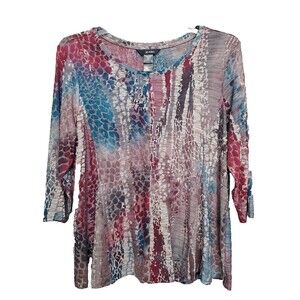 Ali Miles Mixed Animal Print Burnout 3/4 Sleeve Scoop Neck Blouse Size PXL NWT